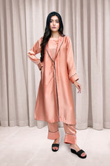 Rosy Peach Satin Silk Night wear suit 3pcs sleeping suit