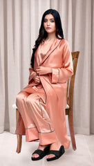 Rosy Peach Satin Silk Night wear suit 3pcs sleeping suit