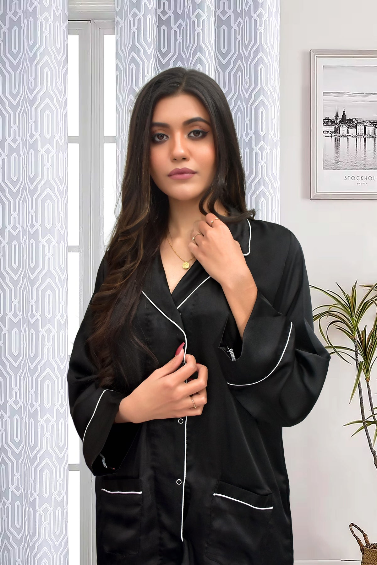 Bold Black Silk Sleepwear