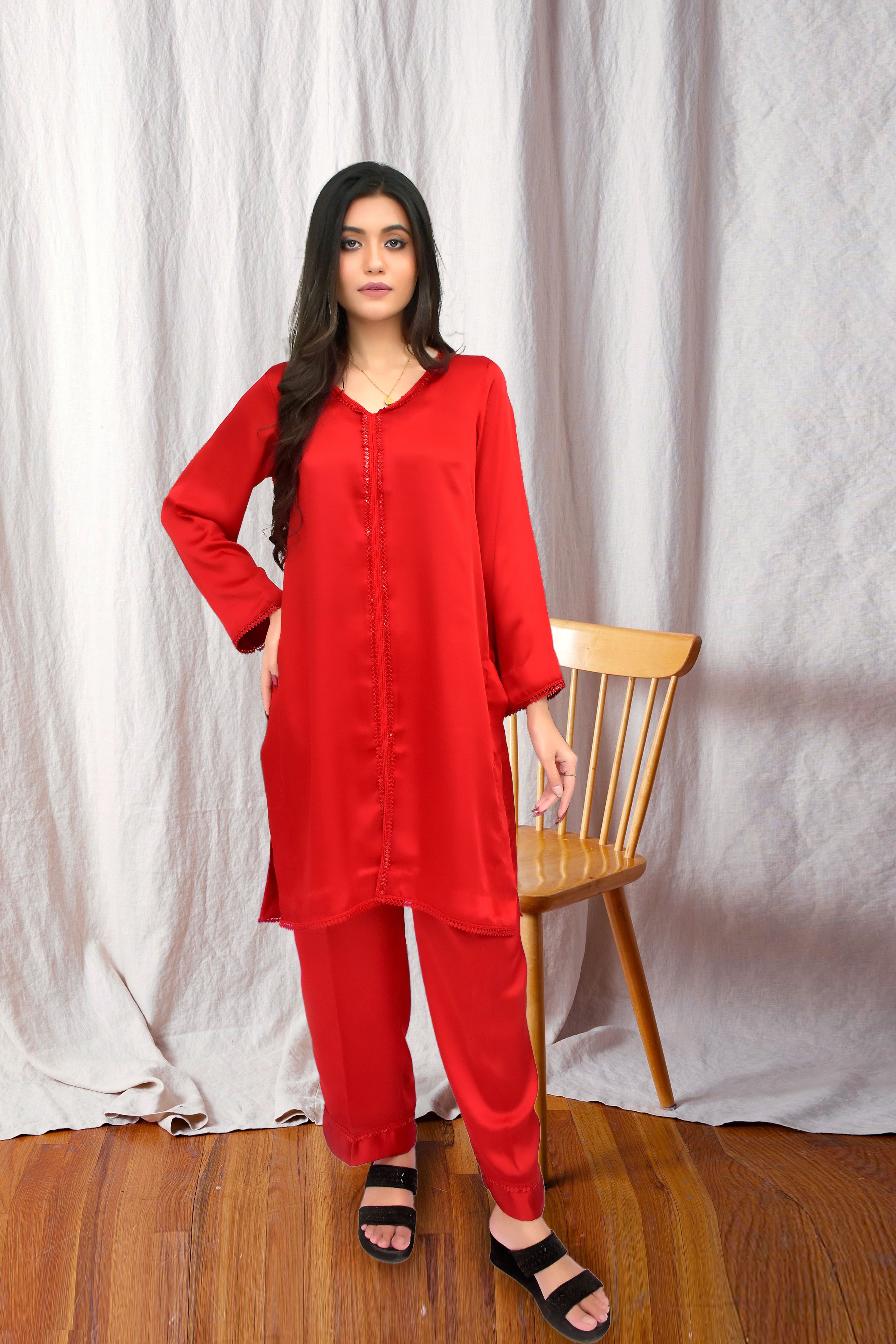 Red Velvet Satin Silk Night Wear Sleep dress