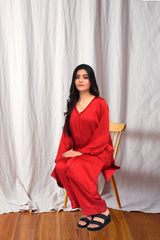 Red Velvet Satin Silk Night Wear Sleep dress